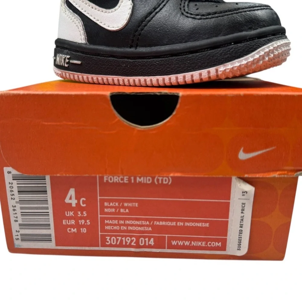 Nike Force 1 Mid TD Toddler Shoes‎ Black White Sneakers Size 4C Baby SU